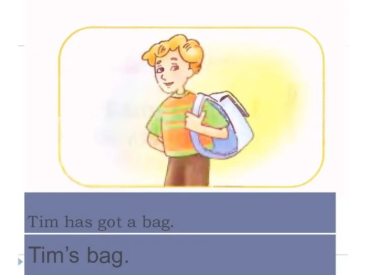 Tim has got a bag. Tim’s bag.