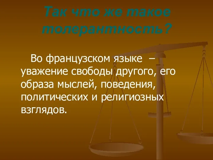 Так что же такое толерантность? Во французском языке – уважение