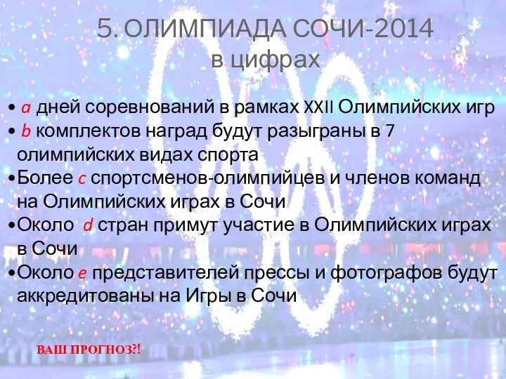 5. ОЛИМПИАДА СОЧИ-2014 в цифрах a дней соревнований в рамках XXII Олимпийских игр