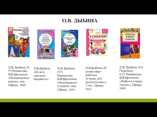 О.В. ДЫБИНА . О.В. Дыбина, Н.П. Рахманова, В.В.Щетинина «Неизведанное рядом»,