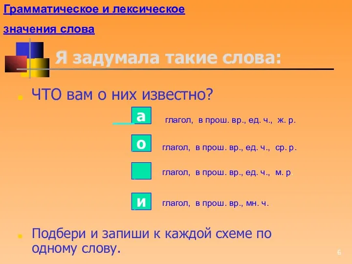 Я задумала такие слова: ЧТО вам о них известно? Подбери