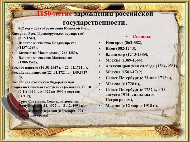 1150-летие зарождения российской государственности. 862 год – дата образования Киевской Руси, Киевская Русь