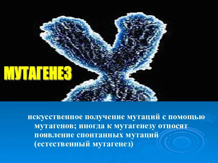 искусственное получение мутаций с помощью мутагенов; иногда к мутагенезу относят появление спонтанных мутаций (естественный мутагенез) МУТАГЕНЕЗ