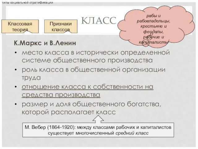 КЛАСС К.Маркс и В.Ленин место класса в исторически определенной системе