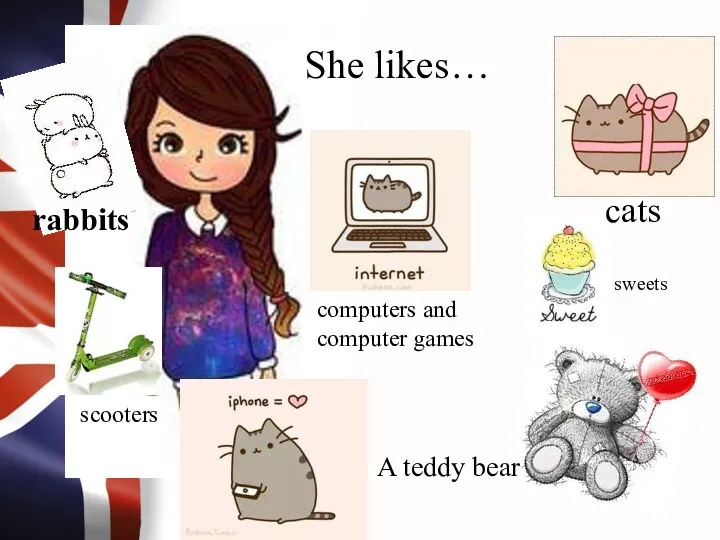 rabbits cats computers and computer games sweets scooters A teddy bear She likes…