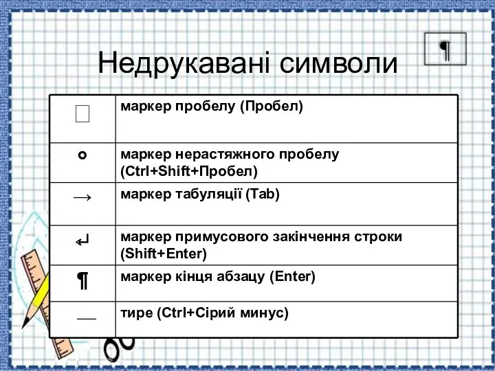 Недрукавані символи ¶