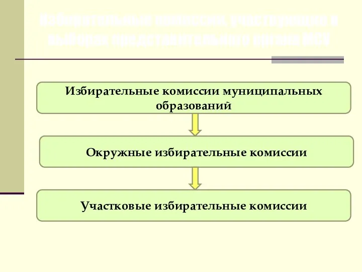 Избирательные комиссии, участвующие в выборах представительного органа МСУ Избирательные комиссии