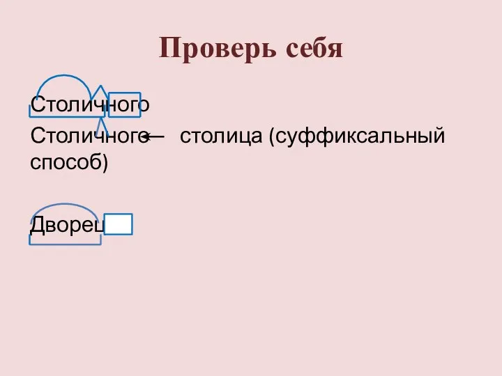 Проверь себя Столичного Столичного столица (суффиксальный способ) Дворец