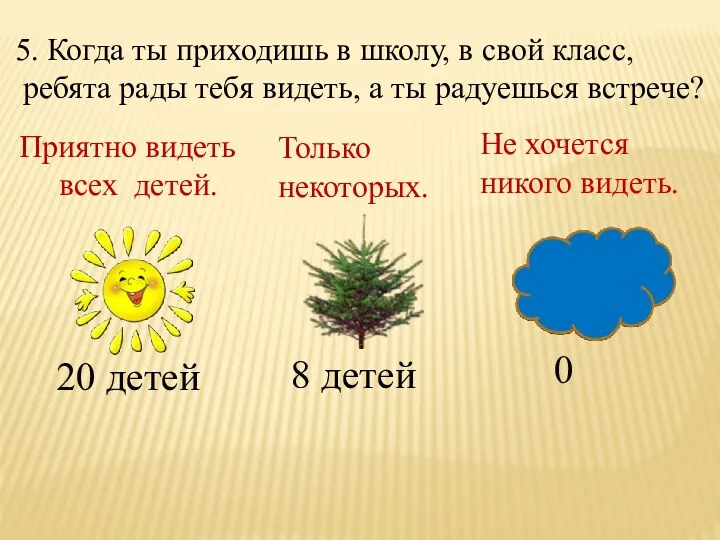 5. Когда ты приходишь в школу, в свой класс, ребята рады тебя видеть,