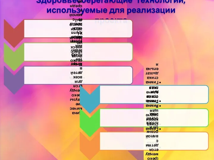 Здоровьесберегающие технологии, используемые для реализации проекта