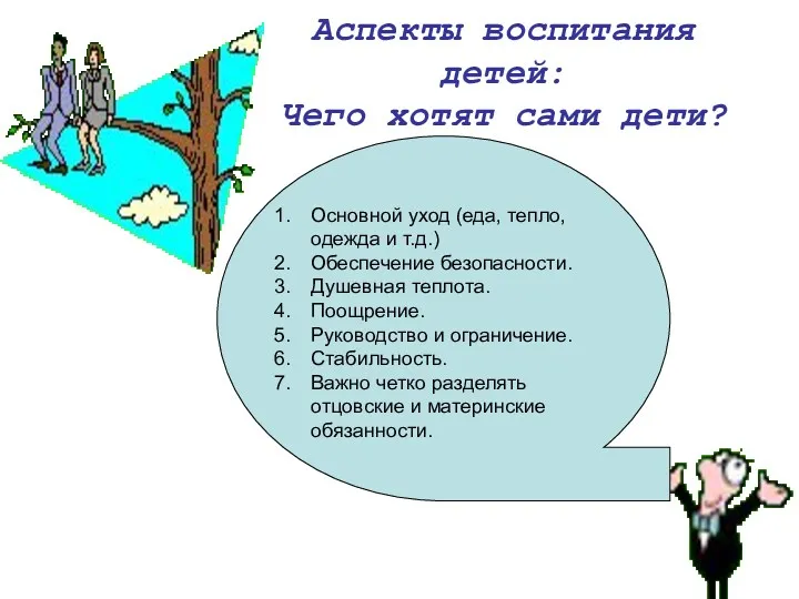 Аспекты воспитания детей: Чего хотят сами дети? Основной уход (еда,