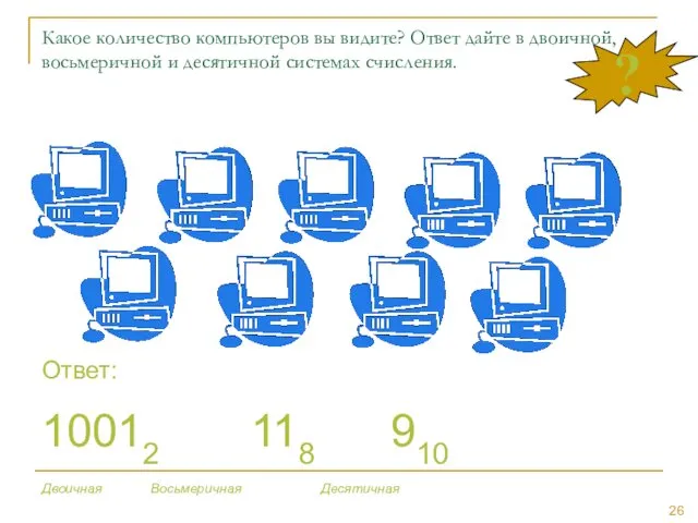 ? Какое количество компьютеров вы видите? Ответ дайте в двоичной,