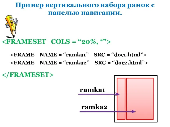Пример вертикального набора рамок с панелью навигации. ramka1 ramka2