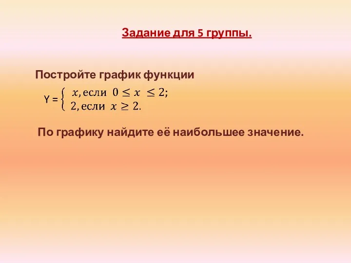 Задание для 5 группы. Постройте график функции По графику найдите её наибольшее значение.