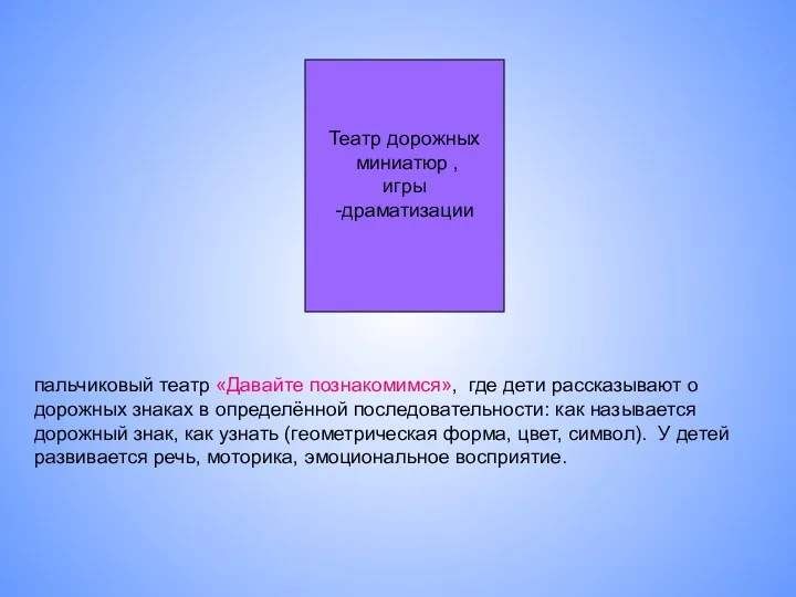 Театр дорожных миниатюр , игры -драматизации пальчиковый театр «Давайте познакомимся»,