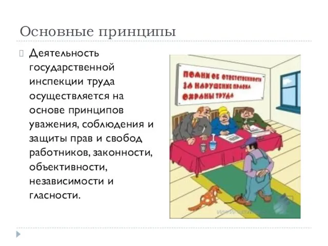 Основные принципы Деятельность государственной инспекции труда осуществляется на основе принципов