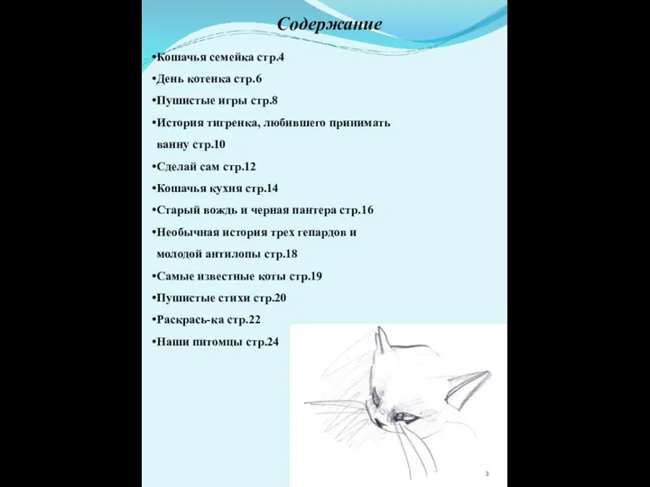 Содержание Кошачья семейка стр.4 День котенка стр.6 Пушистые игры стр.8