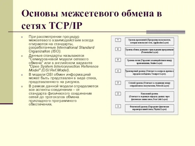 Основы межсетевого обмена в сетях TCP/IP При рассмотрении процедур межсетевого