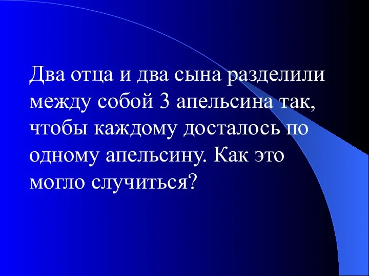 Два отца и два сына разделили между собой 3 апельсина