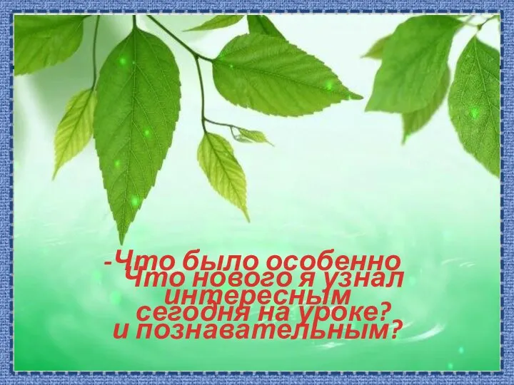 Что нового я узнал сегодня на уроке? Что было особенно интересным и познавательным?