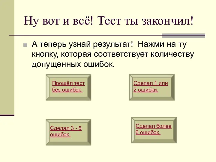 Ну вот и всё! Тест ты закончил! А теперь узнай