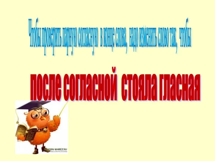 Чтобы проверить парную согласную в конце слова, надо изменить слово так, чтобы после согласной стояла гласная