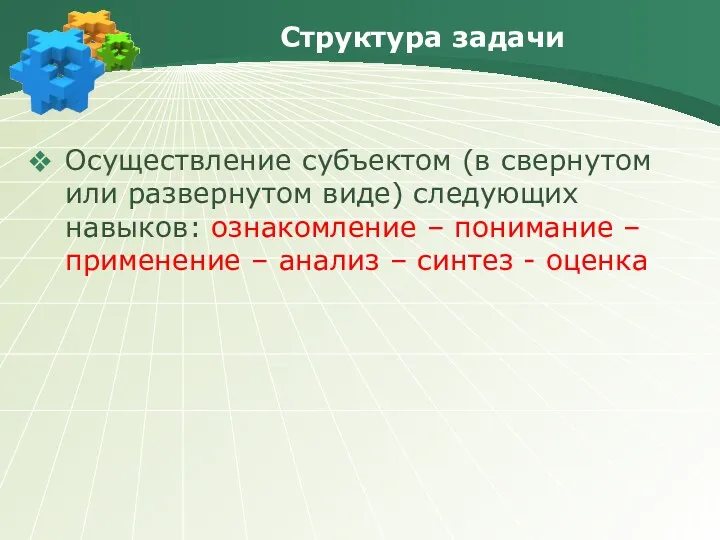 Структура задачи Осуществление субъектом (в свернутом или развернутом виде) следующих