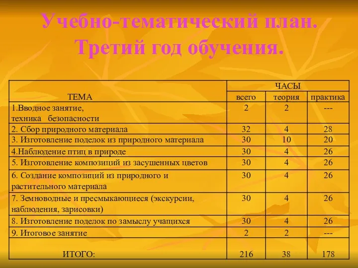 Учебно-тематический план. Третий год обучения.