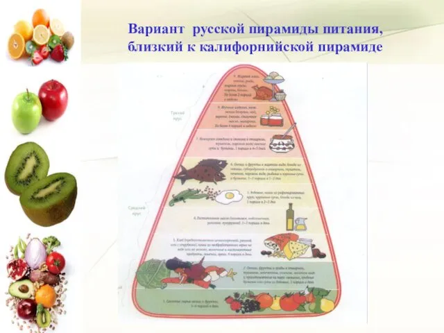 Вариант русской пирамиды питания, близкий к калифорнийской пирамиде