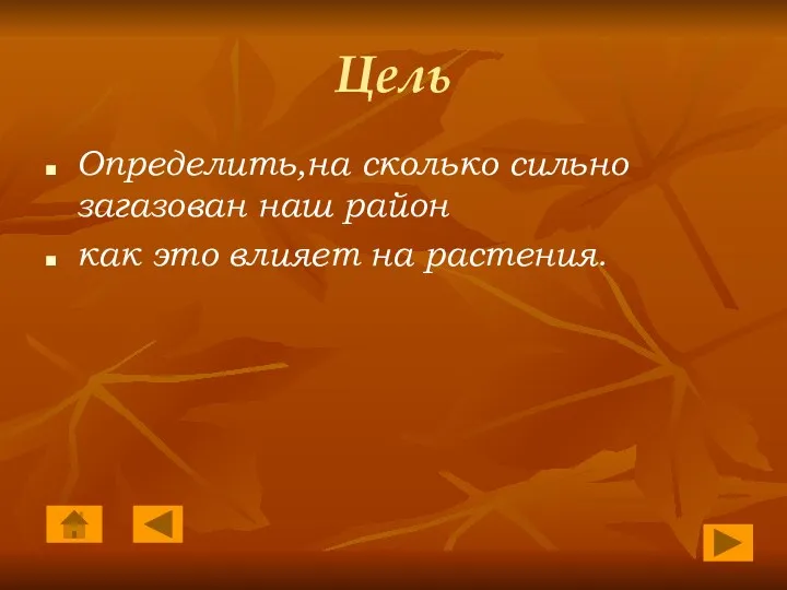 Цель Определить,на сколько сильно загазован наш район как это влияет на растения.