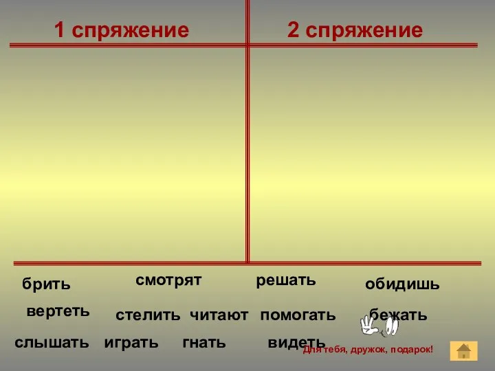 1 спряжение 2 спряжение смотрят обидишь бежать решать играть читают