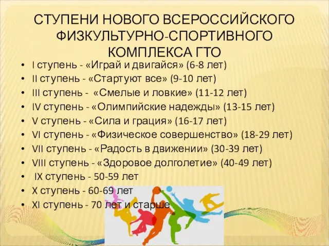 СТУПЕНИ НОВОГО ВСЕРОССИЙСКОГО ФИЗКУЛЬТУРНО-СПОРТИВНОГО КОМПЛЕКСА ГТО I ступень - «Играй