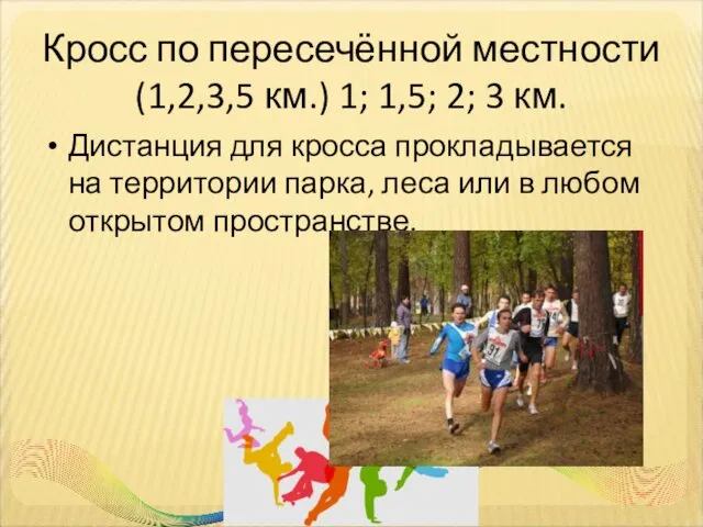 Кросс по пересечённой местности (1,2,3,5 км.) 1; 1,5; 2; 3