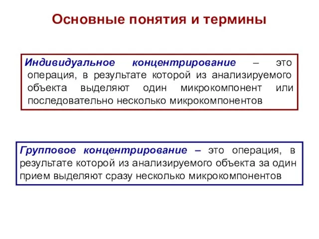 Индивидуальное концентрирование – это операция, в результате которой из анализируемого