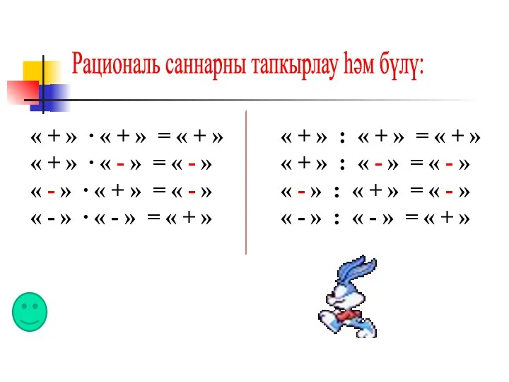 Рациональ саннарны тапкырлау һәм бүлү: « + » ∙ «