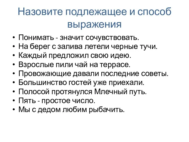 Назовите подлежащее и способ выражения Понимать - значит сочувствовать. На