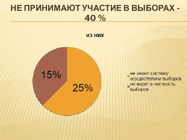 Не принимают участие в выборах - 40 %