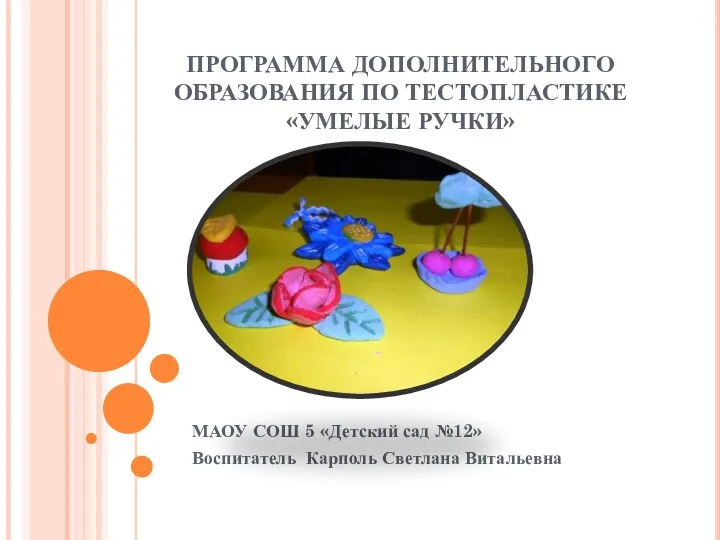 ПРОГРАММА ДОПОЛНИТЕЛЬНОГО ОБРАЗОВАНИЯ ПО ТЕСТОПЛАСТИКЕ УМЕЛЫЕ РУЧКИ