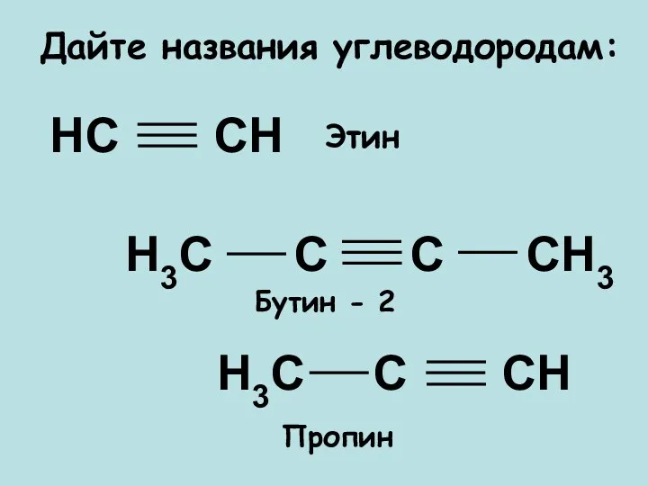 Дайте названия углеводородам: НС СН Н3С С СН Н3С С