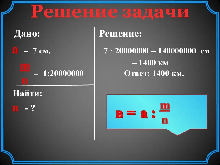 Решение задачи Дано: Решение: a – 7 см. 7 ·