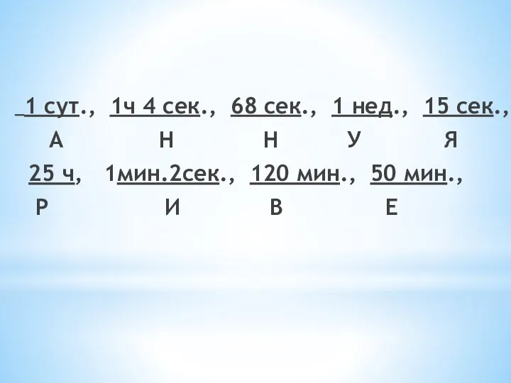 1 сут., 1ч 4 сек., 68 сек., 1 нед., 15