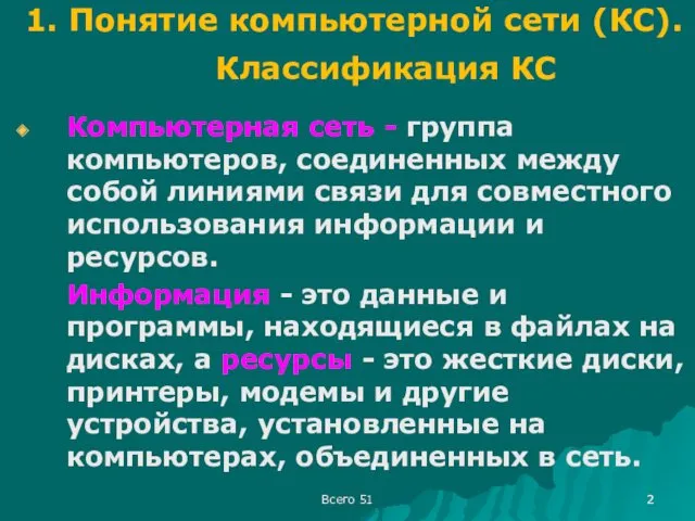 1. Понятие компьютерной сети (КС). Классификация КС Компьютерная сеть -