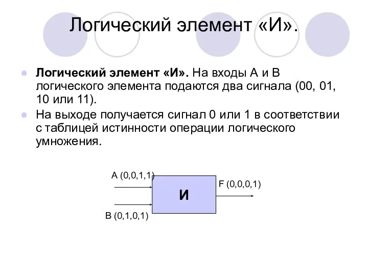 Логический элемент «И». Логический элемент «И». На входы А и