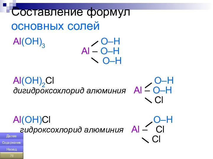 Составление формул основных солей Al(OH)3 О–Н Al – O–H О–Н