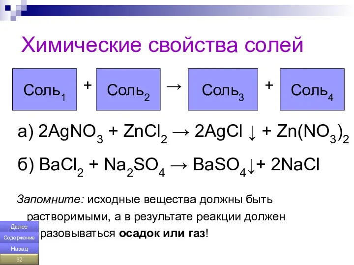 Химические свойства солей + → + a) 2AgNO3 + ZnCl2