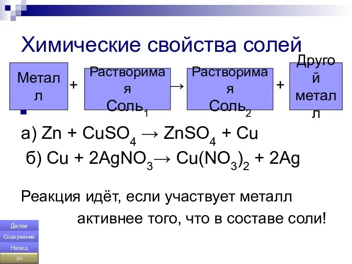 Химические свойства солей + → + a) Zn + CuSO4