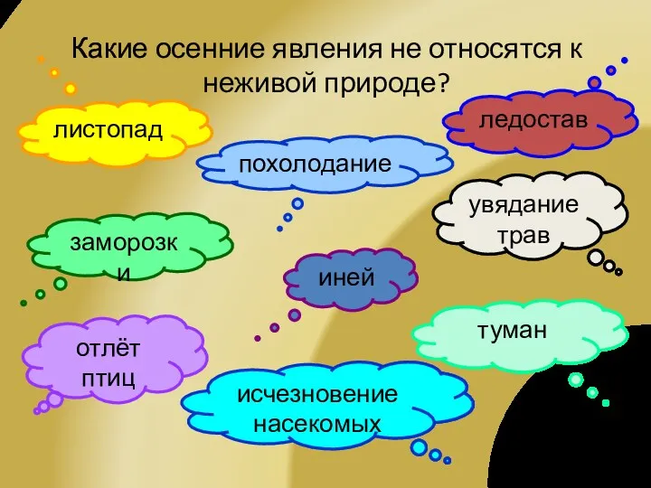 Какие осенние явления не относятся к неживой природе? листопад ледостав