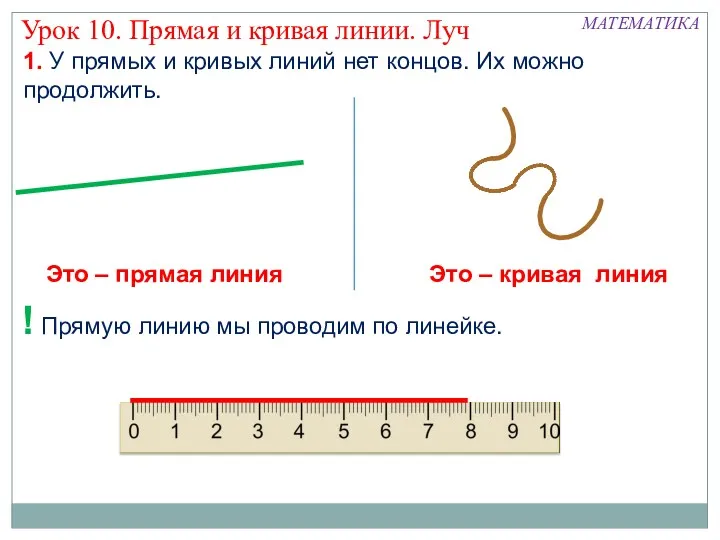 МАТЕМАТИКА Урок 10. Прямая и кривая линии. Луч 1. У