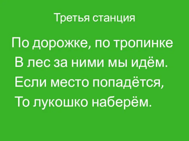 Третья станция По дорожке, по тропинке В лес за ними