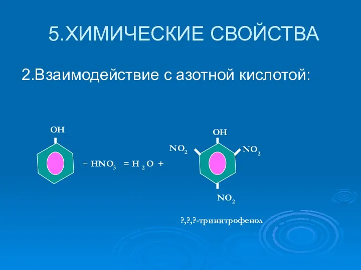 5.ХИМИЧЕСКИЕ СВОЙСТВА 2.Взаимодействие с азотной кислотой: ОН ОН NO2 NO2